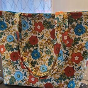 Handmade blue and rust floral bag
